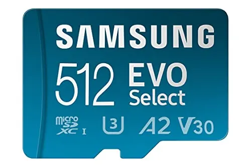 Samsung EVO Select (2024) cartão microSD + adaptador SD · 512 GB
